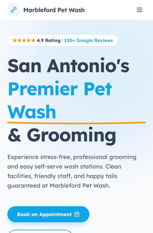A pet wash site we built, on a phone