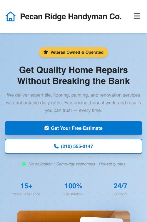 A handyman site we built, on a phone
